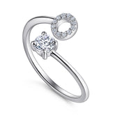 26 Letters with Round Zircon Silver Ring for Women